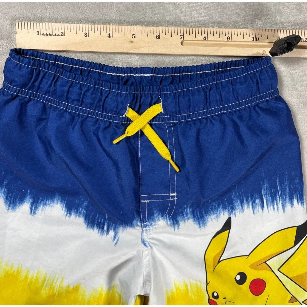 Pokémon Swim Trunks Boys M Blue Yellow Pikachu Graphic Mesh Lined Drawstring